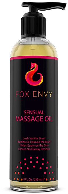 Fox Envy Sensual Message Oil - Massage Oil for Women and Men - Vanilla Scented With Coconut & Jojoba Oils - Enhances Stimulation for the Body & Muscles - Relaxing Gel With No Greasy Residue!