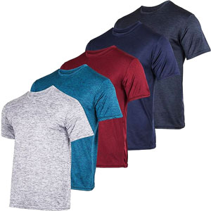 Real Essentials 5 Pack: Men’s Short Sleeve Dry Fit Active Crew Neck T Shirt
