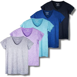 Real Essentials 5 Pack: Women's Short Sleeve V-Neck Activewear T-Shirt