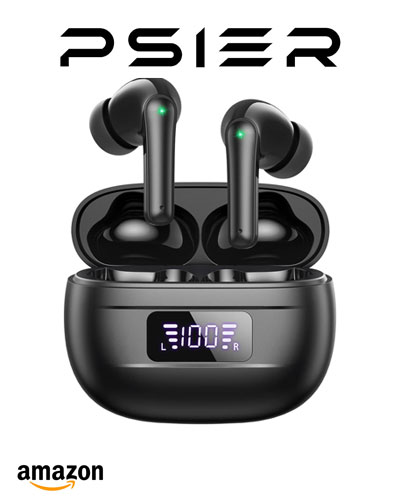 PSIER - Sports Wireless Earbuds - Noise Cancellation Clear Calls Bluetooth Headphones Power Display Charging Case Light Weight IPX7 Waterproof