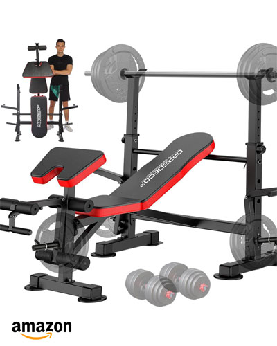 OPPSDECOR 8 in 1 650lbs Weight Bench - Adjustable Workout Bench Set with Squat Rack
