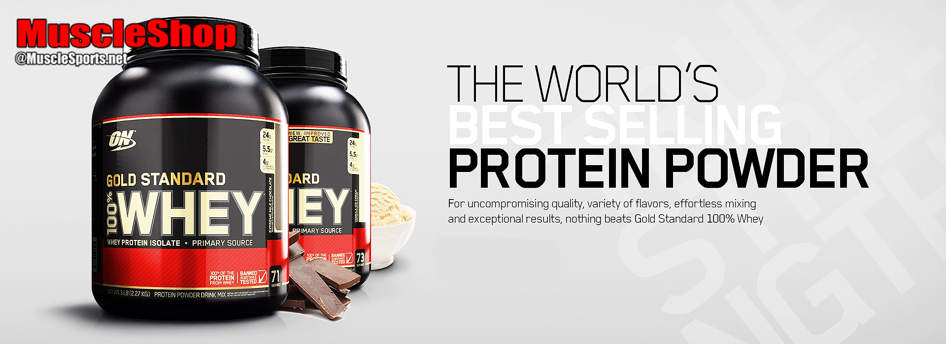Optimu Nutrition's !00% Whey Protein - The #1 selling protein powder in the world.