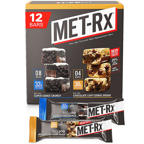 MET-Rx Big 100 Colossal Protein Bars Super Cookie Crunch and Chocolate Chip Cookie Dough Variety Pack