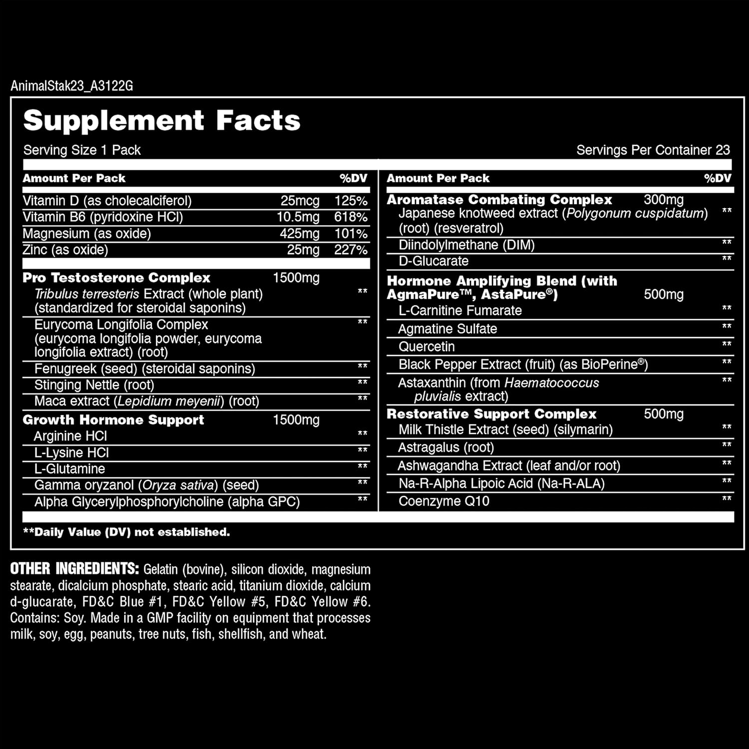 Universal Nutrition ANIMAL STAK Ingredient Listing